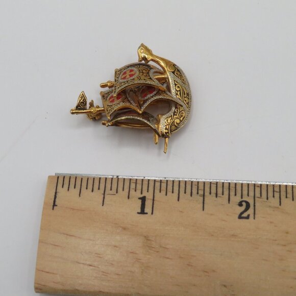Vintage Damascene Spanish Galleon Ship Brooch - Picture 7 of 7
